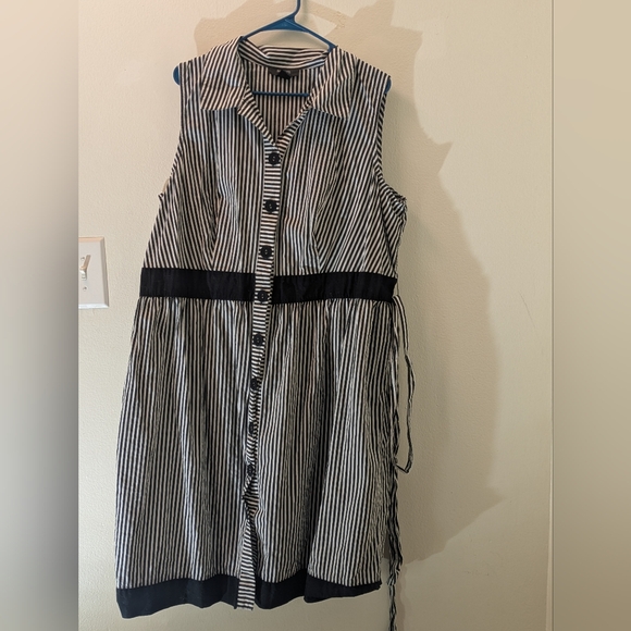 Striped Black and White Sleeveless Dress - Picture 5 of 7